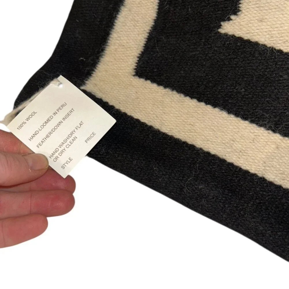 Jonathan Adler Black Cream white wool hand woven square 